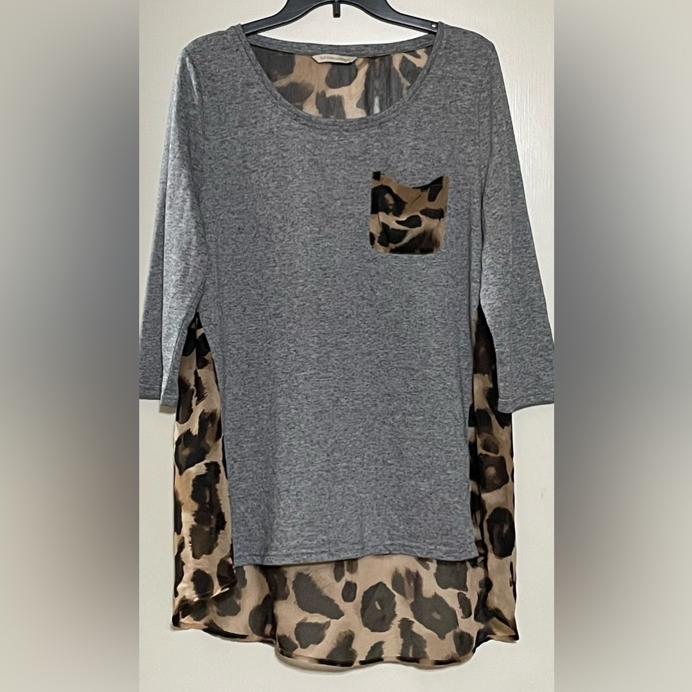 Soft Surroundings Leopard Print Tunic Top 3/4 Sleeve Women’s Sz Large - Picture 2 of 4
